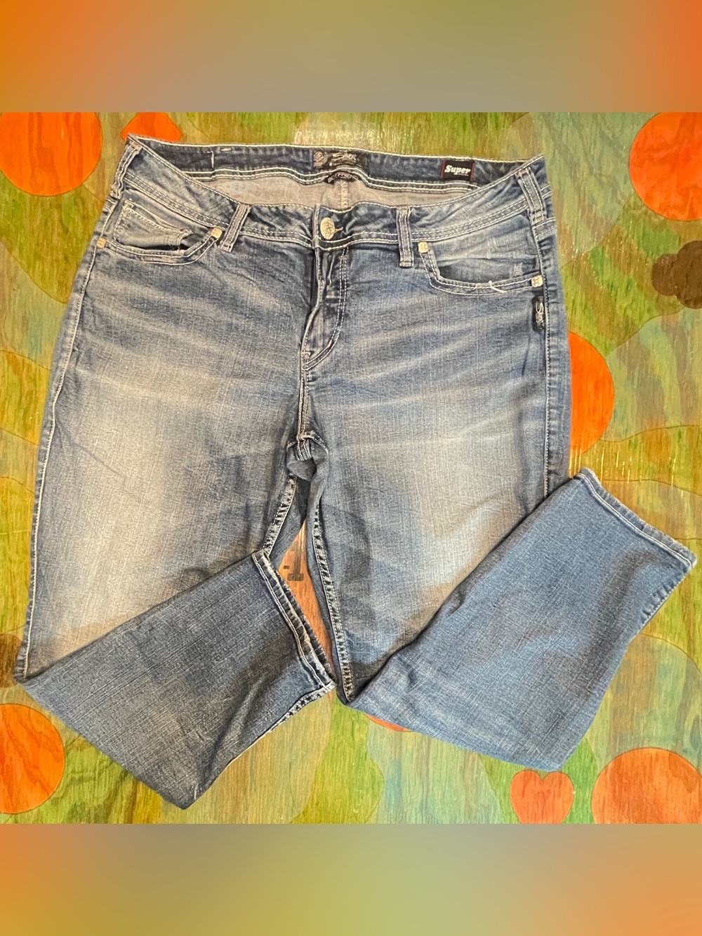 Silver Jeans Boyfriend Size 16/L25 Blue Stretch Denim Medium Wash